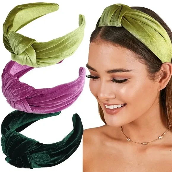 Dark Green Velvet Cross Knotted Headband - Picture 3 of 4